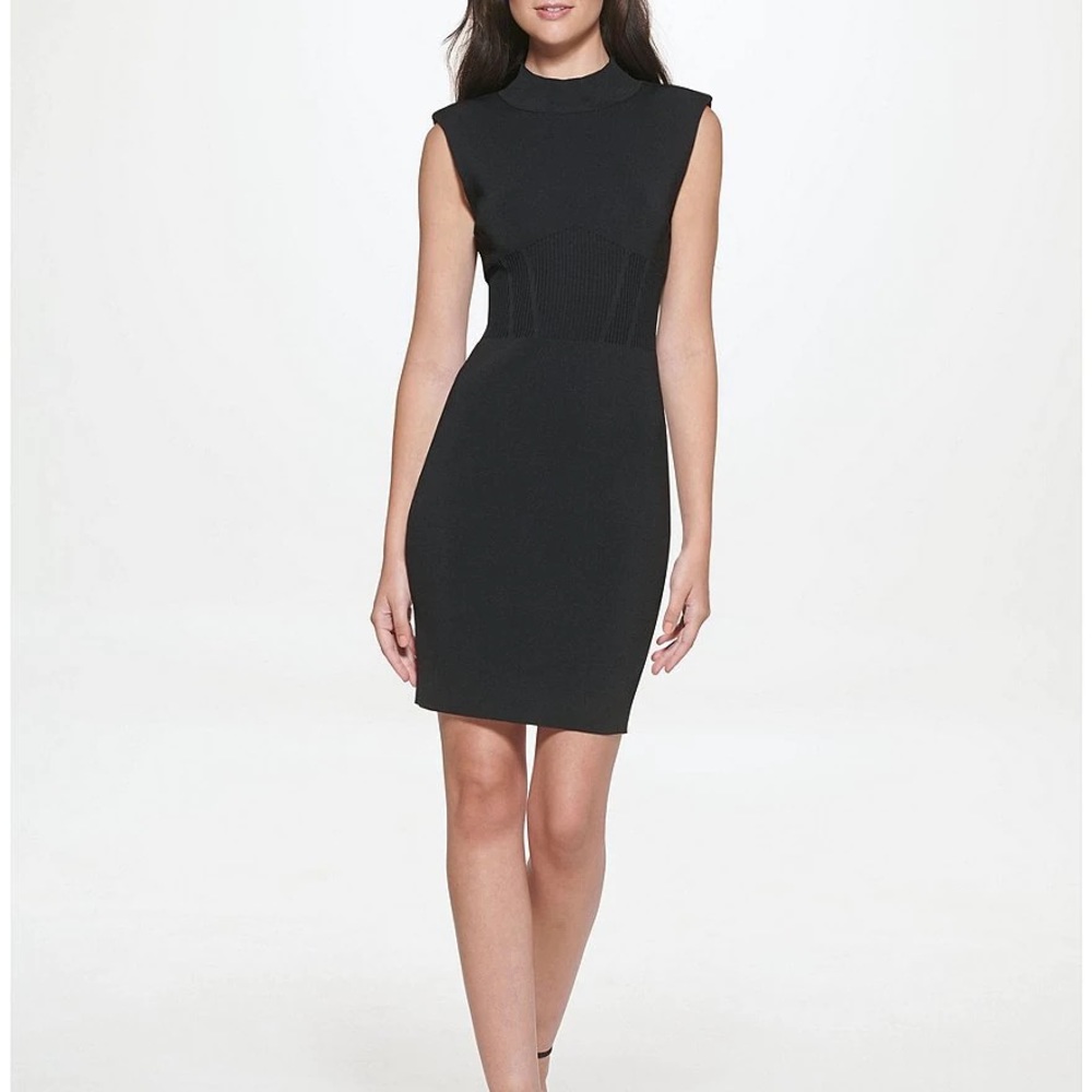 Guess Bodycon mock neck shoulder pad dress black XS